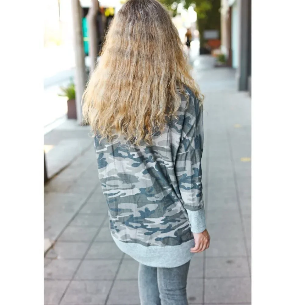 NWT Women's Be Bold Camouflage French Terry Open Front Cardigan Sweater